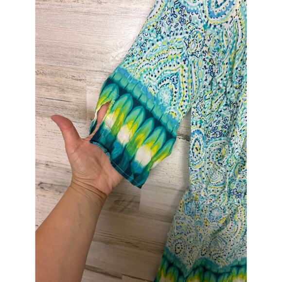 Green Dragon Women’s S Blue Rayon V-Neck Swim Cover-Up Tunic Top 3/4 Sleeve - Picture 4 of 4
